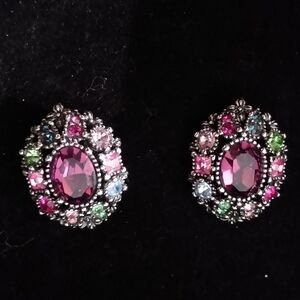 🩷Joan Rivers Collection Earrings Vintage Clip On Christmas Party Glamorous Pink